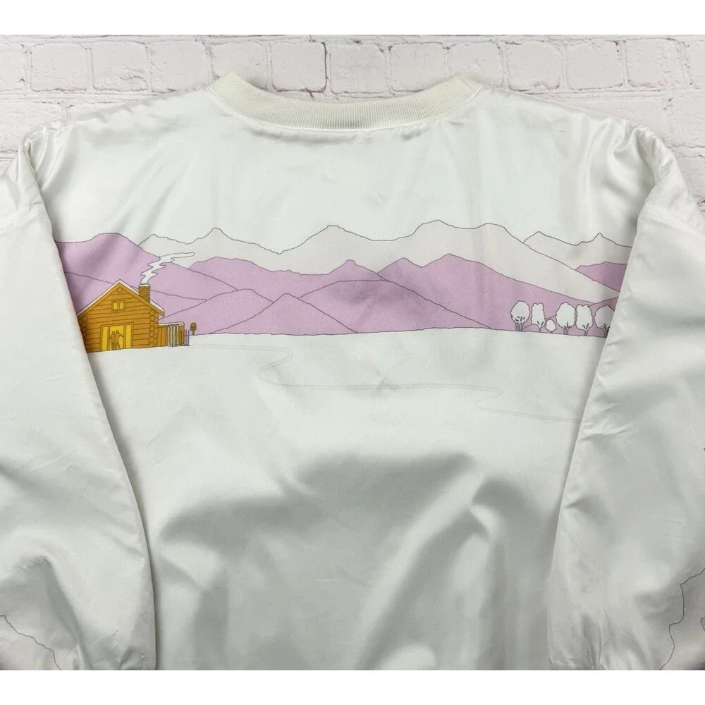 Vintage 80s Adidas AOP Skiing Ski Snow Winter Pink Nylon Sweatshirt Size Large L